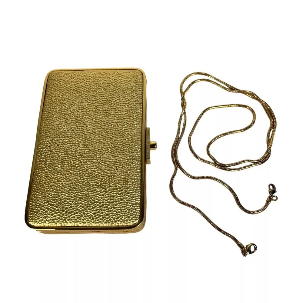 Henri Bendel The Party Starter Gold Clutch Shoulder Box Purse Removable Strap - Picture 2 of 16